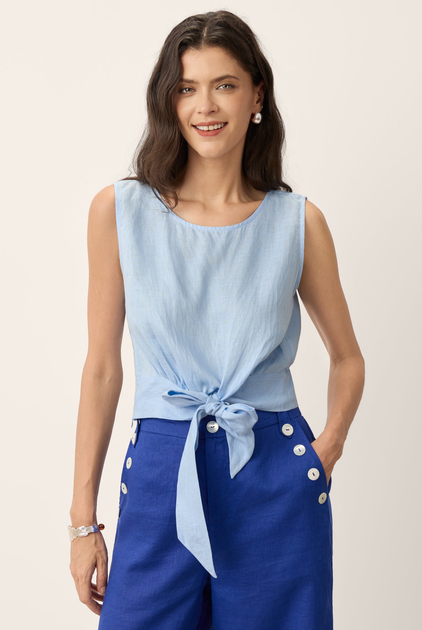 100% Linen Tie Waist Sleeveless Top ALTHEIA by LINTICO for women