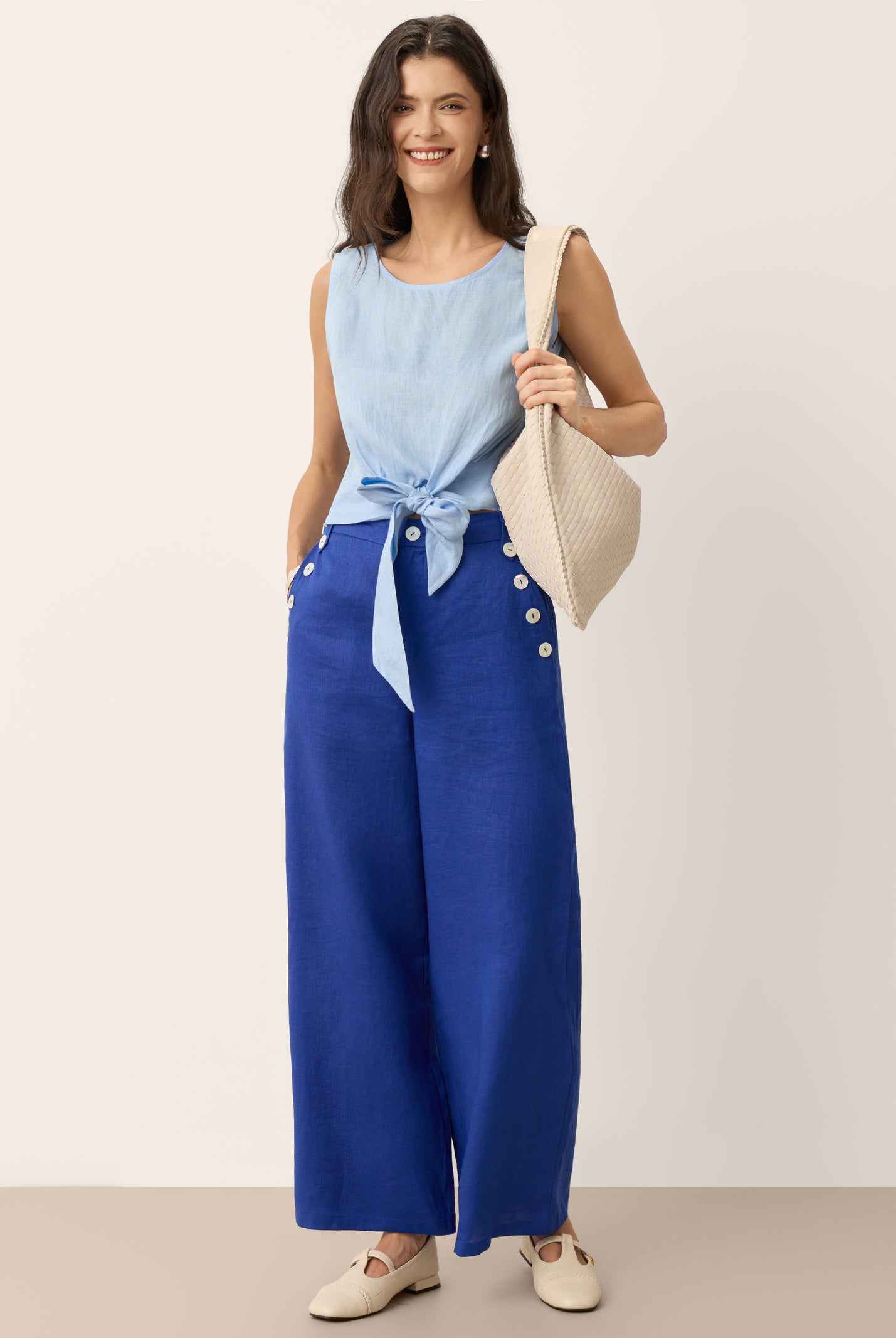 100% Linen Tie Waist Sleeveless Top ALTHEIA by LINTICO for women