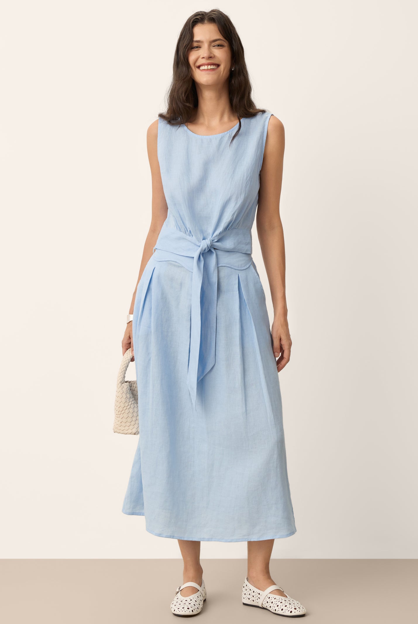 100% Linen Scalloped Waist Elasticated Back A-Line Skirt BRISEIS by LINTICO for women