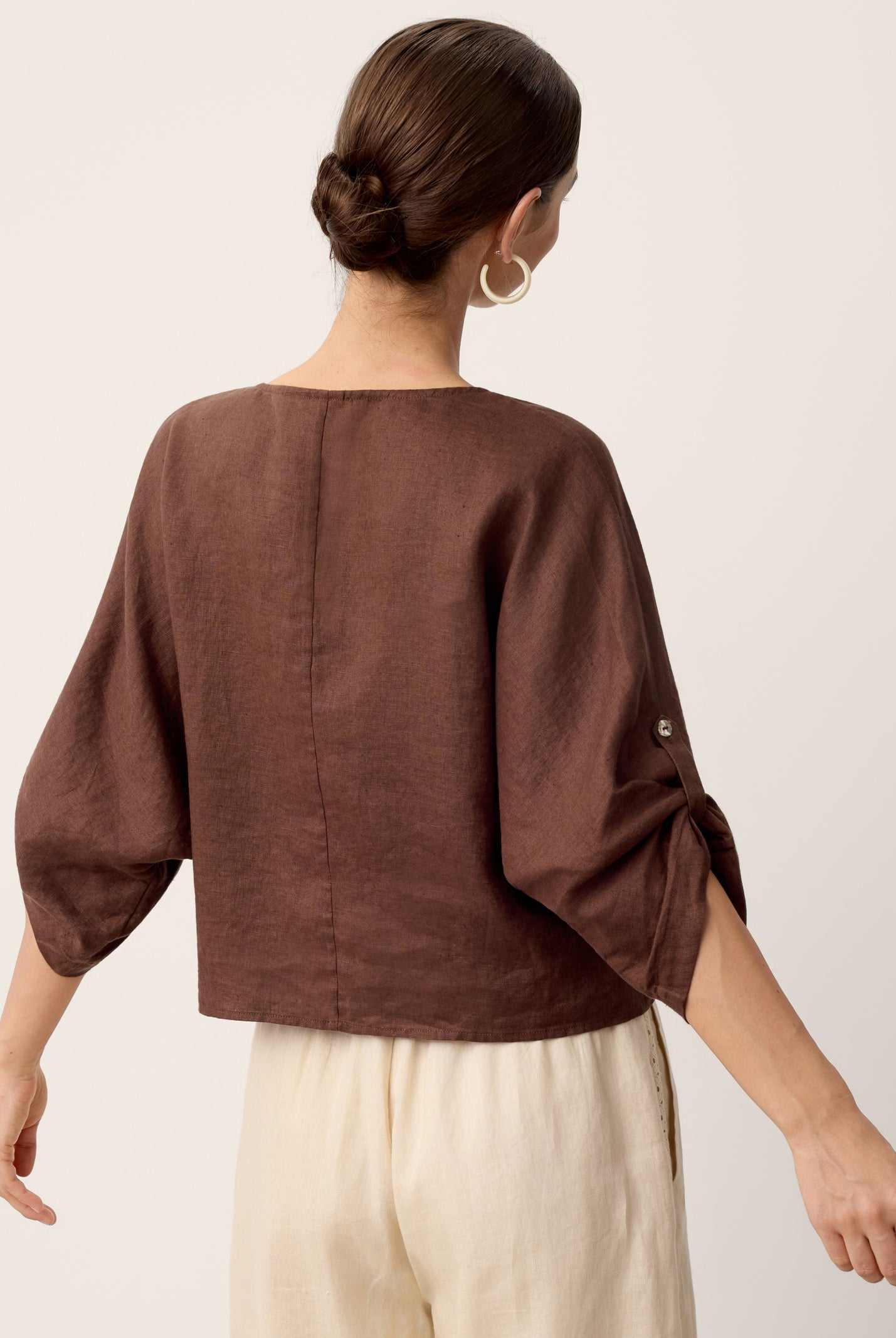 100% Linen Twist-Hem Batwing Top LAVENA by LINTICO for women