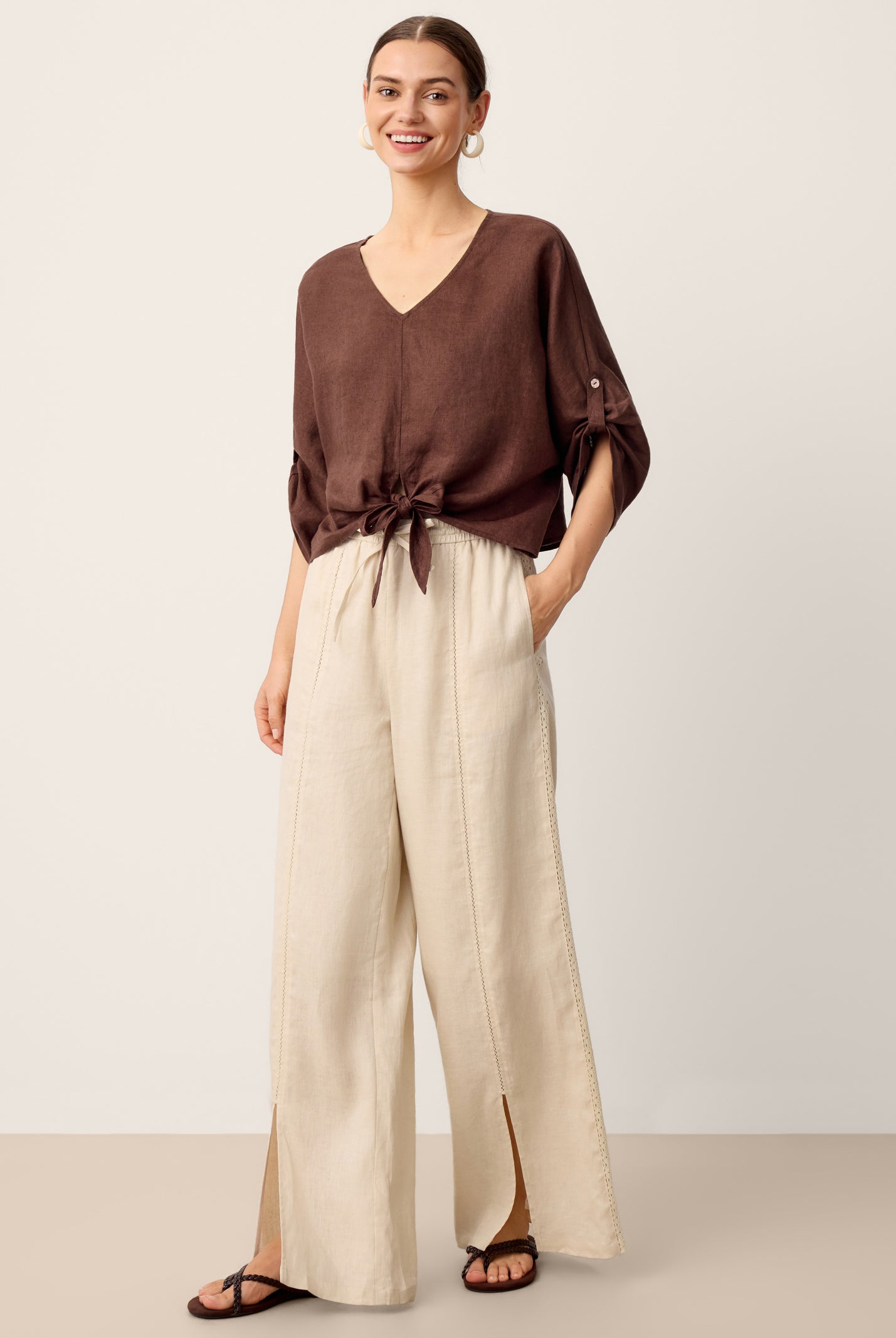 100% Linen Twist-Hem Batwing Top LAVENA by LINTICO for women