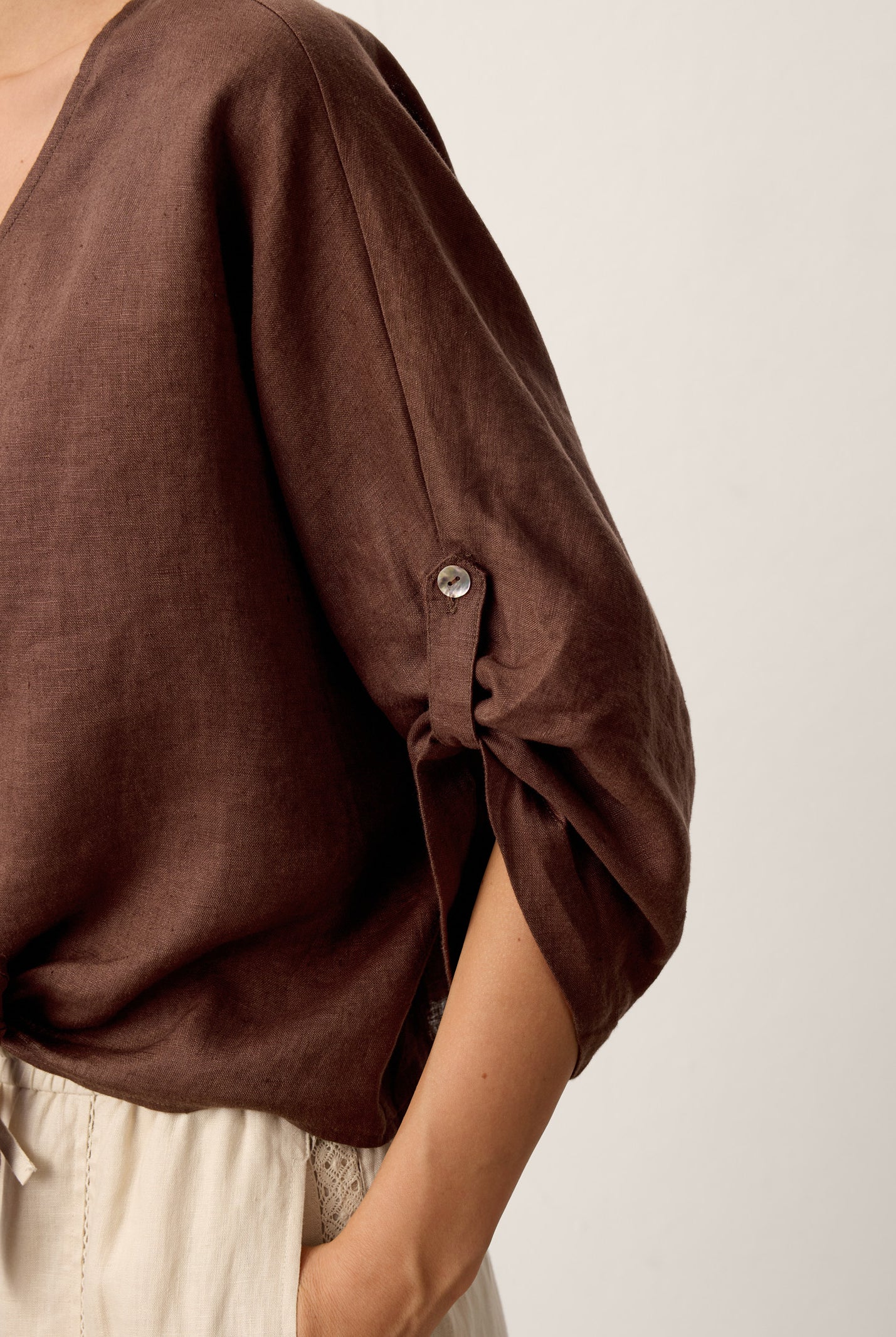 100% Linen Twist-Hem Batwing Top LAVENA by LINTICO for women