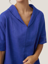 Chemise femme SIERRA à col V et manches courtes en 100% lin de LINTICO