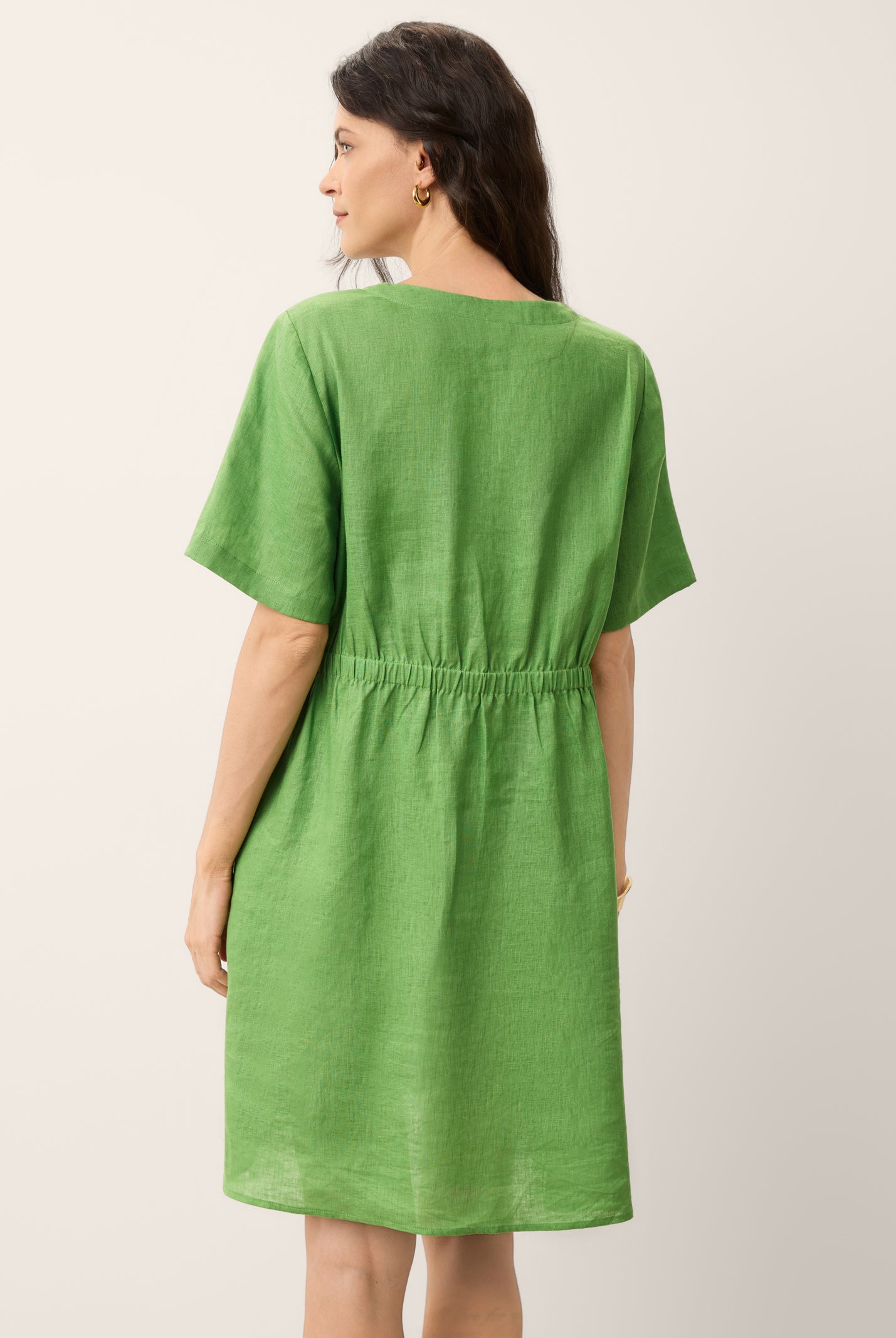 100% Linen Wood Button Elasticated Back Cocoon Mini Dress ROSALIND by LINTICO for women