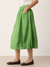 100% Linen Wood Button Elasticated Waist Bubble Skirt QUENBY by LINTICO for women