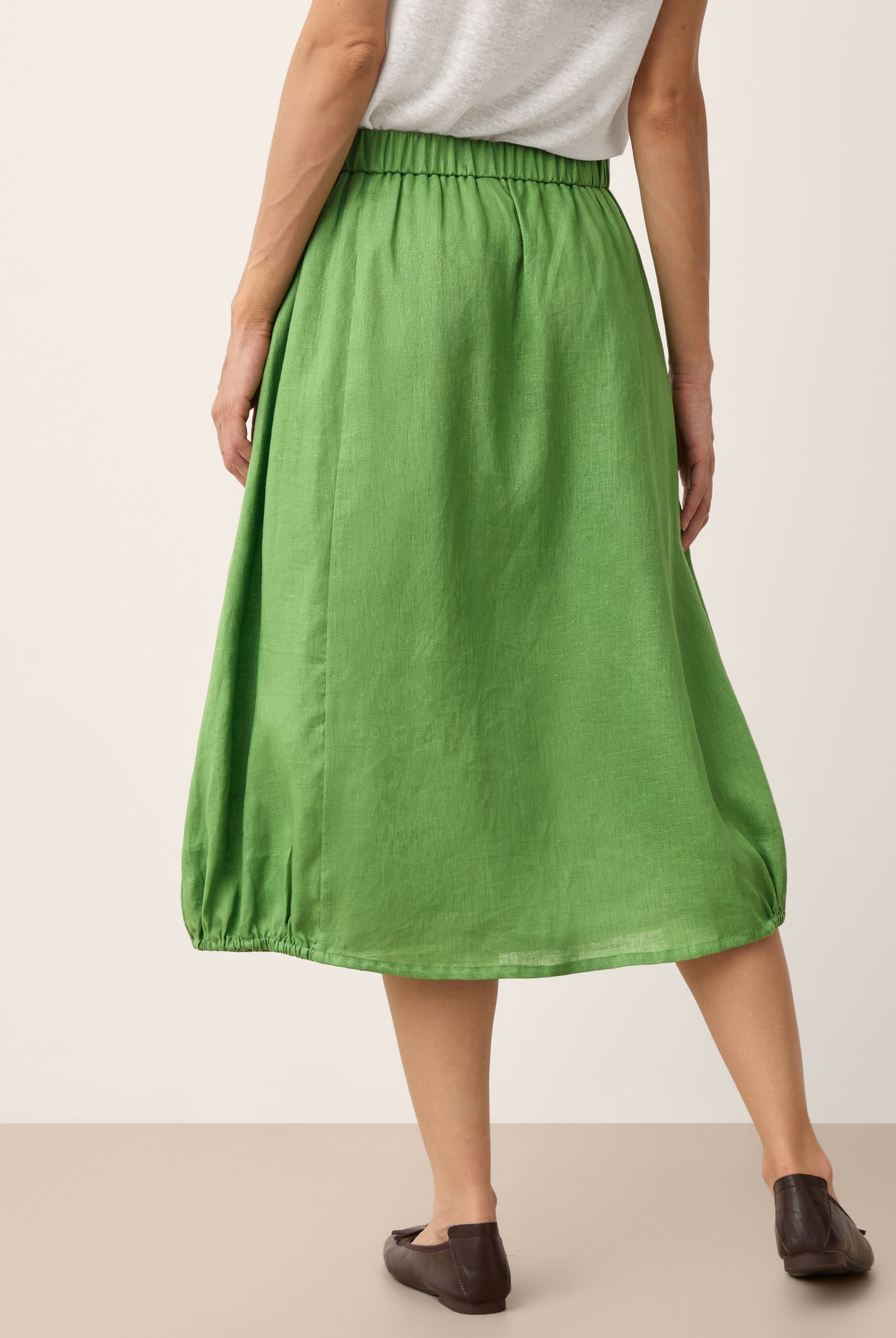 100% Linen Wood Button Elasticated Waist Bubble Skirt QUENBY by LINTICO for women