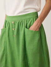 100% Linen Wood Button Elasticated Waist Bubble Skirt QUENBY by LINTICO for women