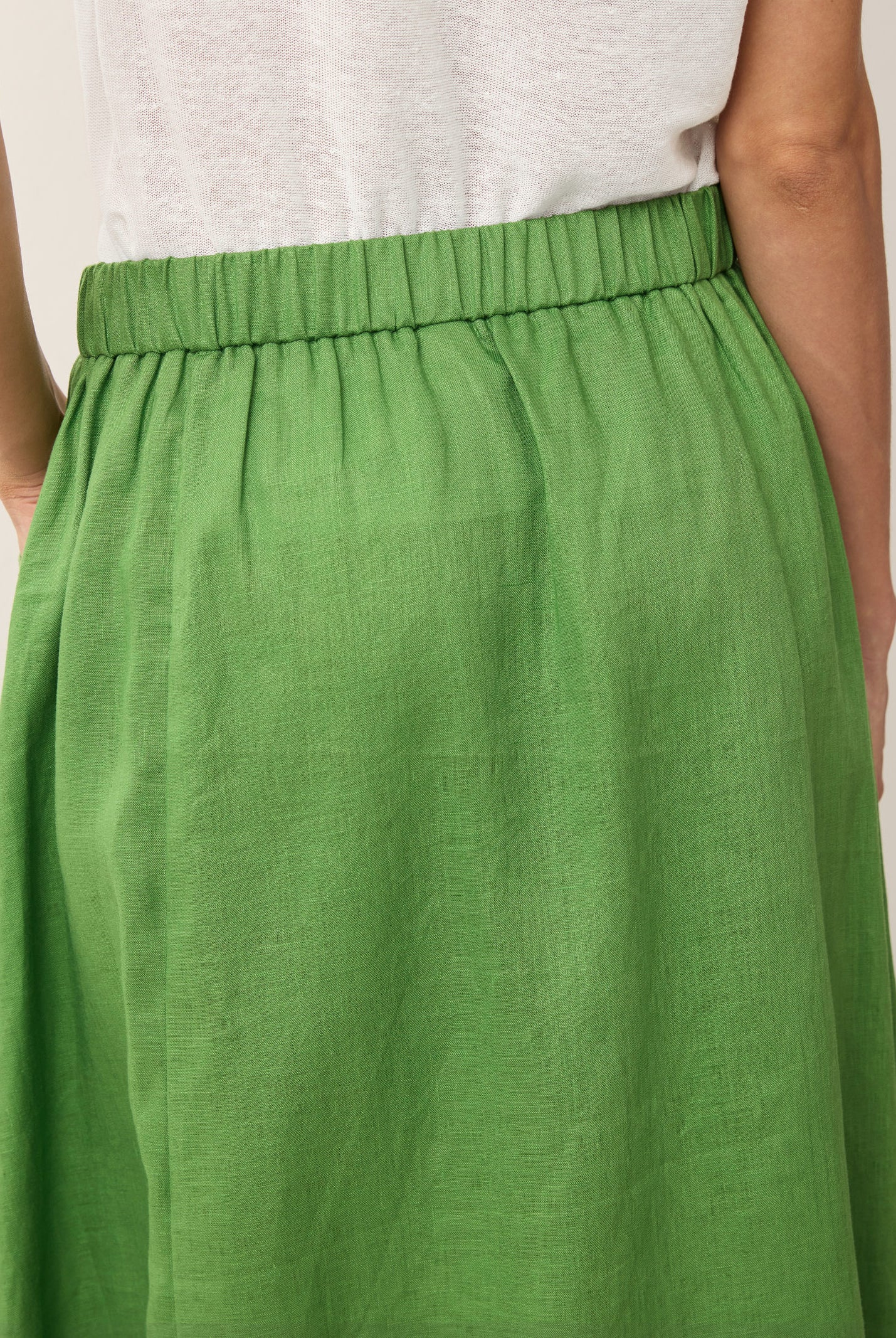 100% Linen Wood Button Elasticated Waist Bubble Skirt QUENBY by LINTICO for women