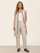 100% Linen Wood Button Slit Hem Ankle Pants ALBA by LINTICO