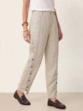 100% Linen Wood Button Slit Hem Ankle Pants ALBA by LINTICO