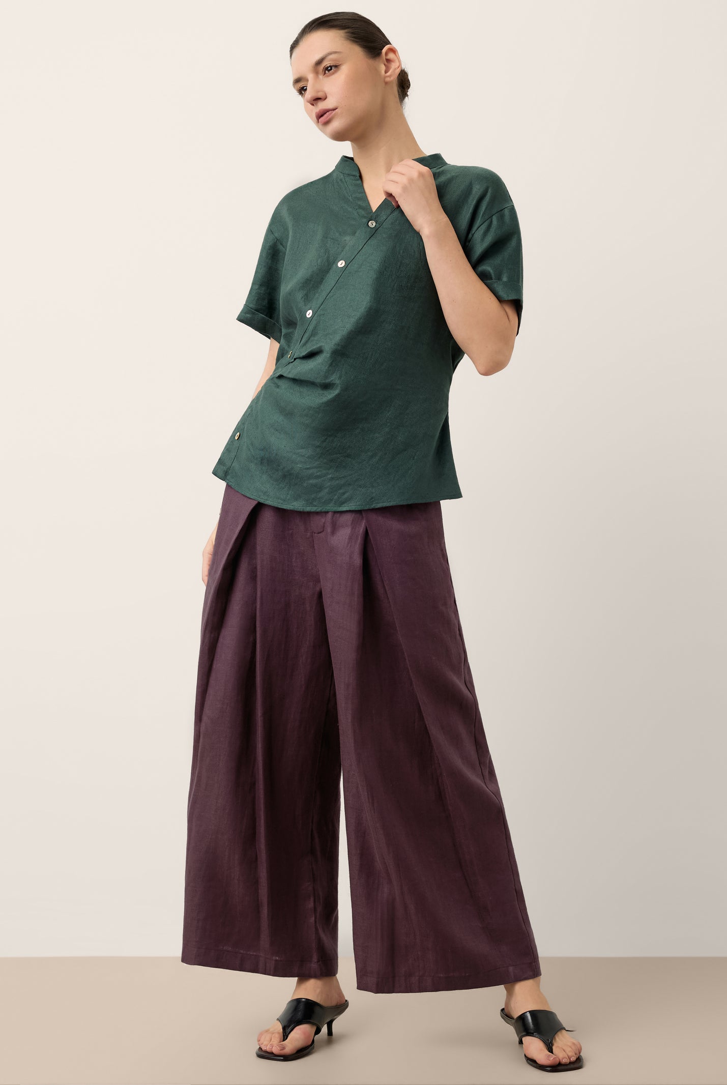 100% Linen Wrap Front Elastic Waist Top BETTINA by LINTICO for women