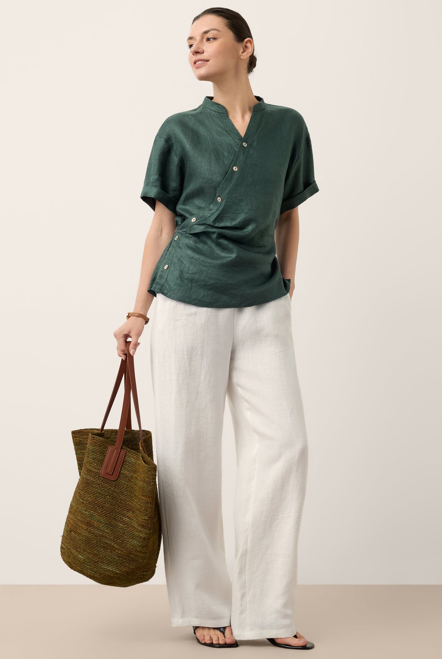 100% Linen Wrap Front Elastic Waist Top BETTINA by LINTICO for women