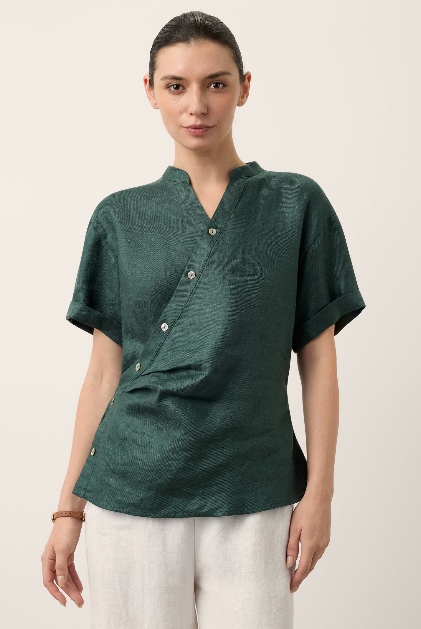 100% Linen Wrap Front Elastic Waist Top BETTINA by LINTICO for women