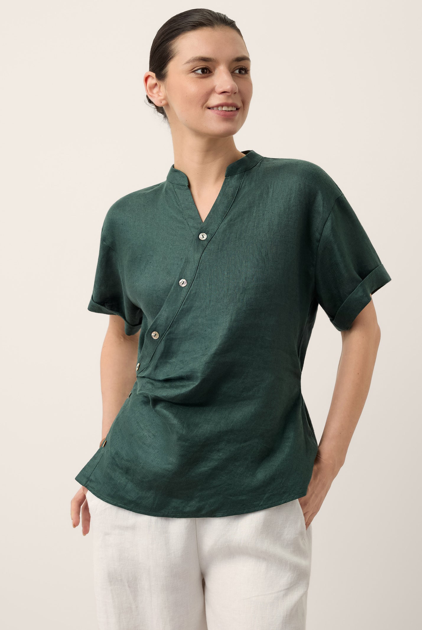 100% Linen Wrap Front Elastic Waist Top BETTINA by LINTICO for women
