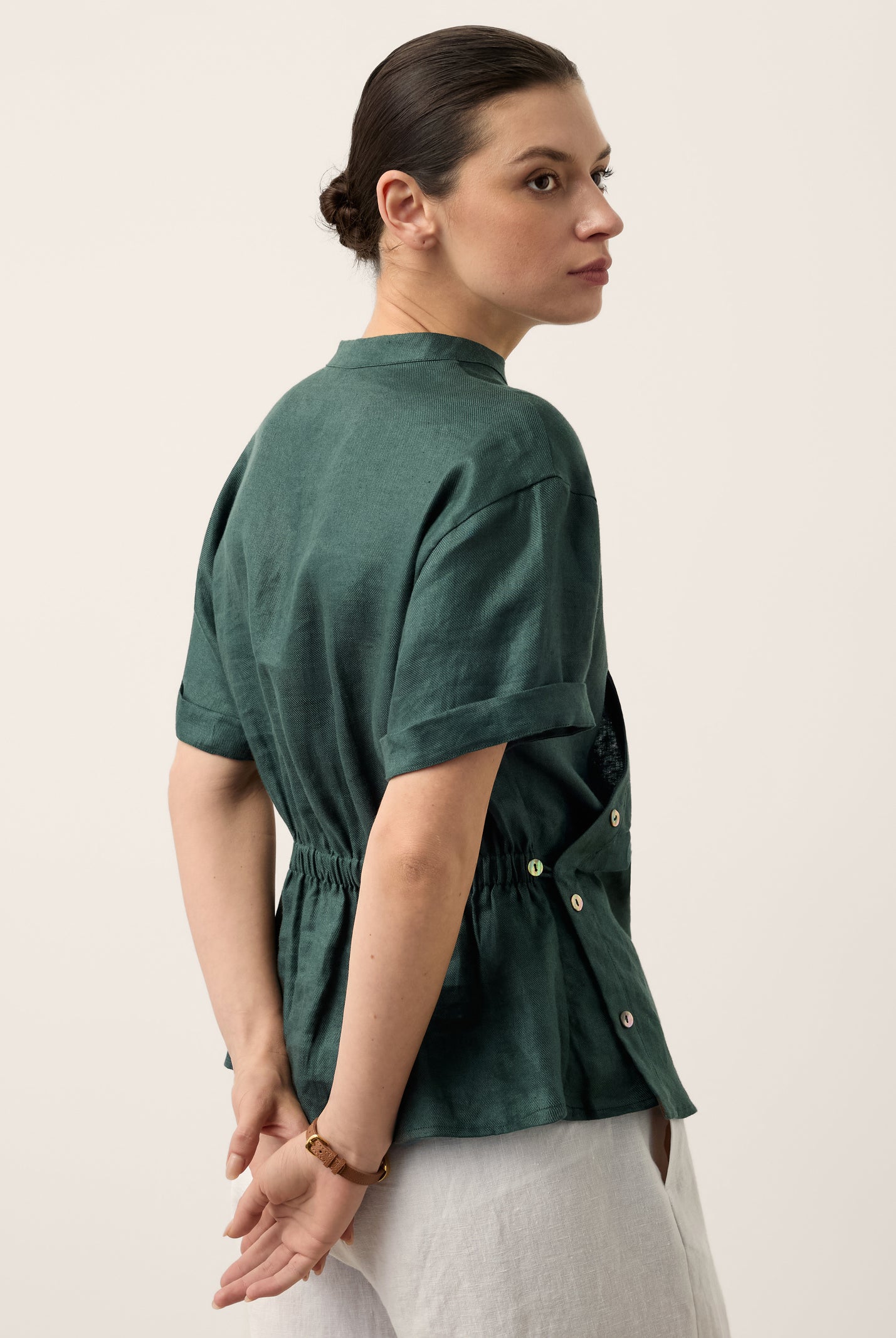 100% Linen Wrap Front Elastic Waist Top BETTINA by LINTICO for women