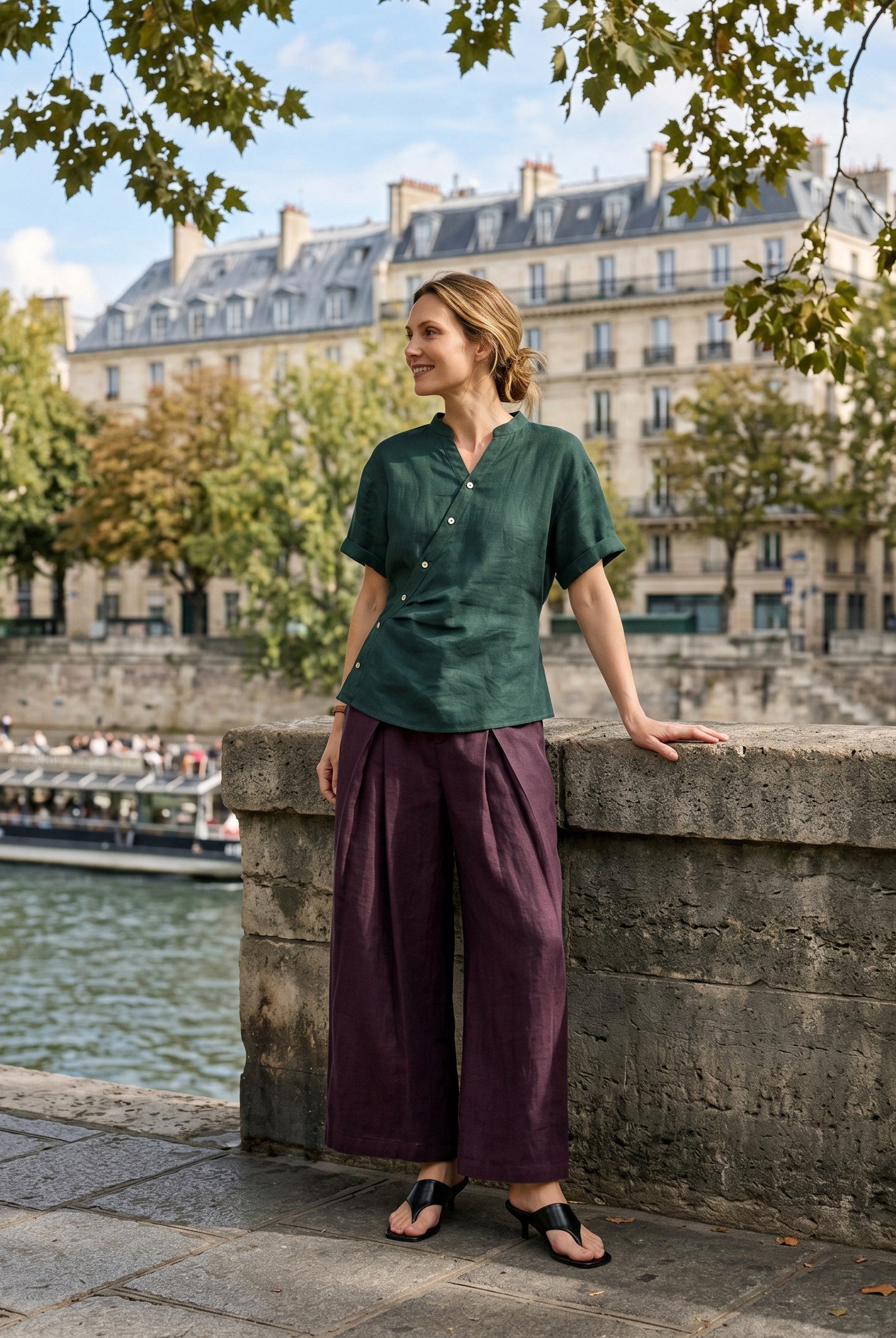 100% Linen Wrap Front Elastic Waist Top BETTINA by LINTICO for women