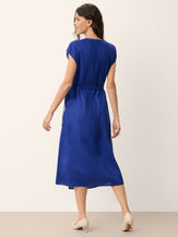 100% Linen Wrap Tie Waist A-Line Midi Dress KERSTIN by LINTICO for women