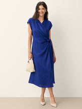 100% Linen Wrap Tie Waist A-Line Midi Dress KERSTIN by LINTICO for women