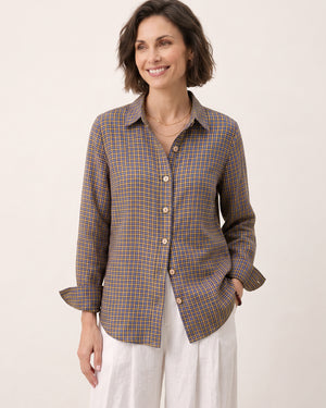 100% Linen Yarn Dyed Check Cuffed Sleeve Shirt VIANNE by LINTICO