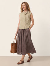 100% Linen Yarn Dyed Check Tie Neck Top ISALINE by LINTICO