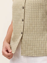 100% Linen Yarn Dyed Check Tie Neck Top ISALINE by LINTICO