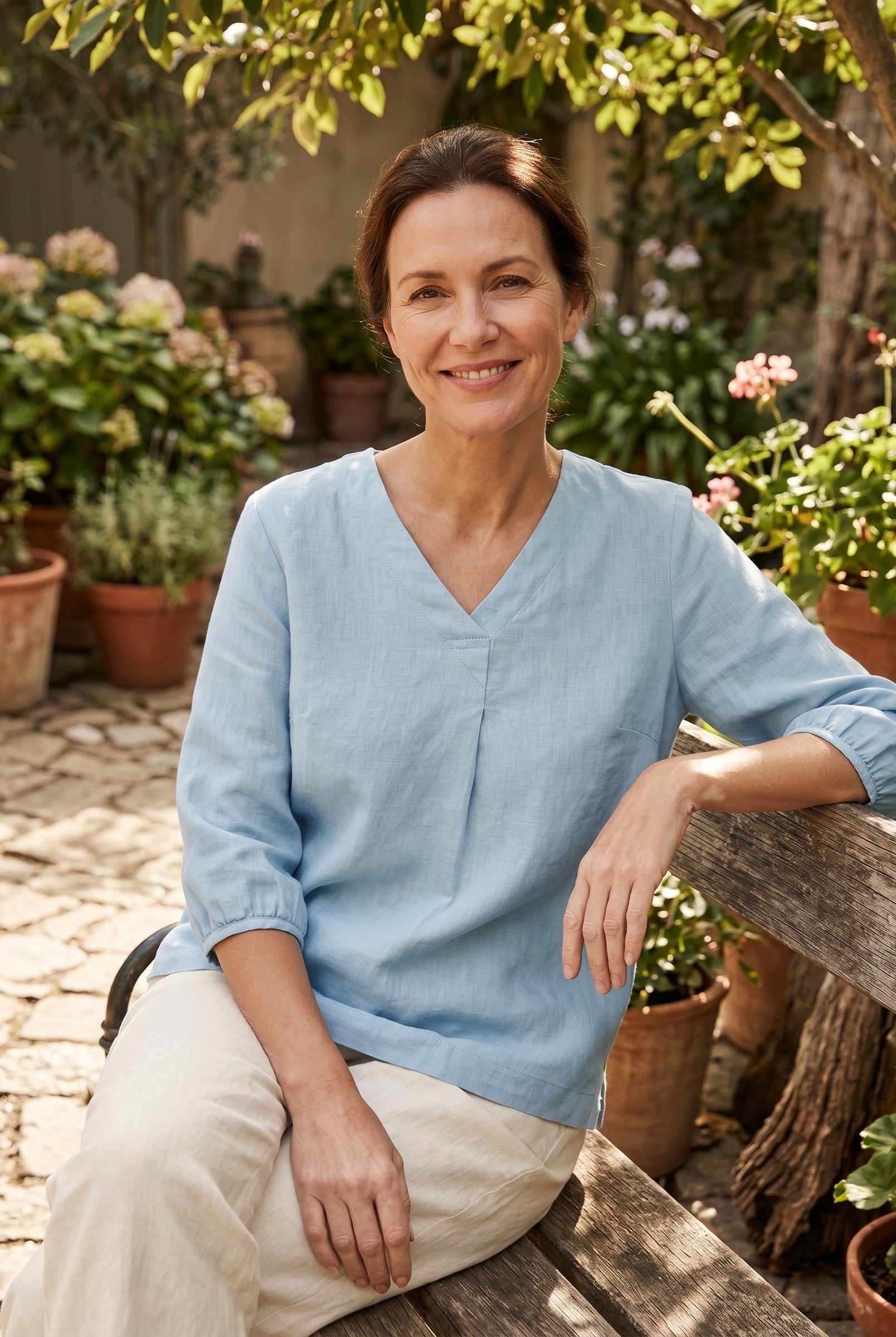 100% Linen Puff Sleeves Top LEAH by LINTICO for women