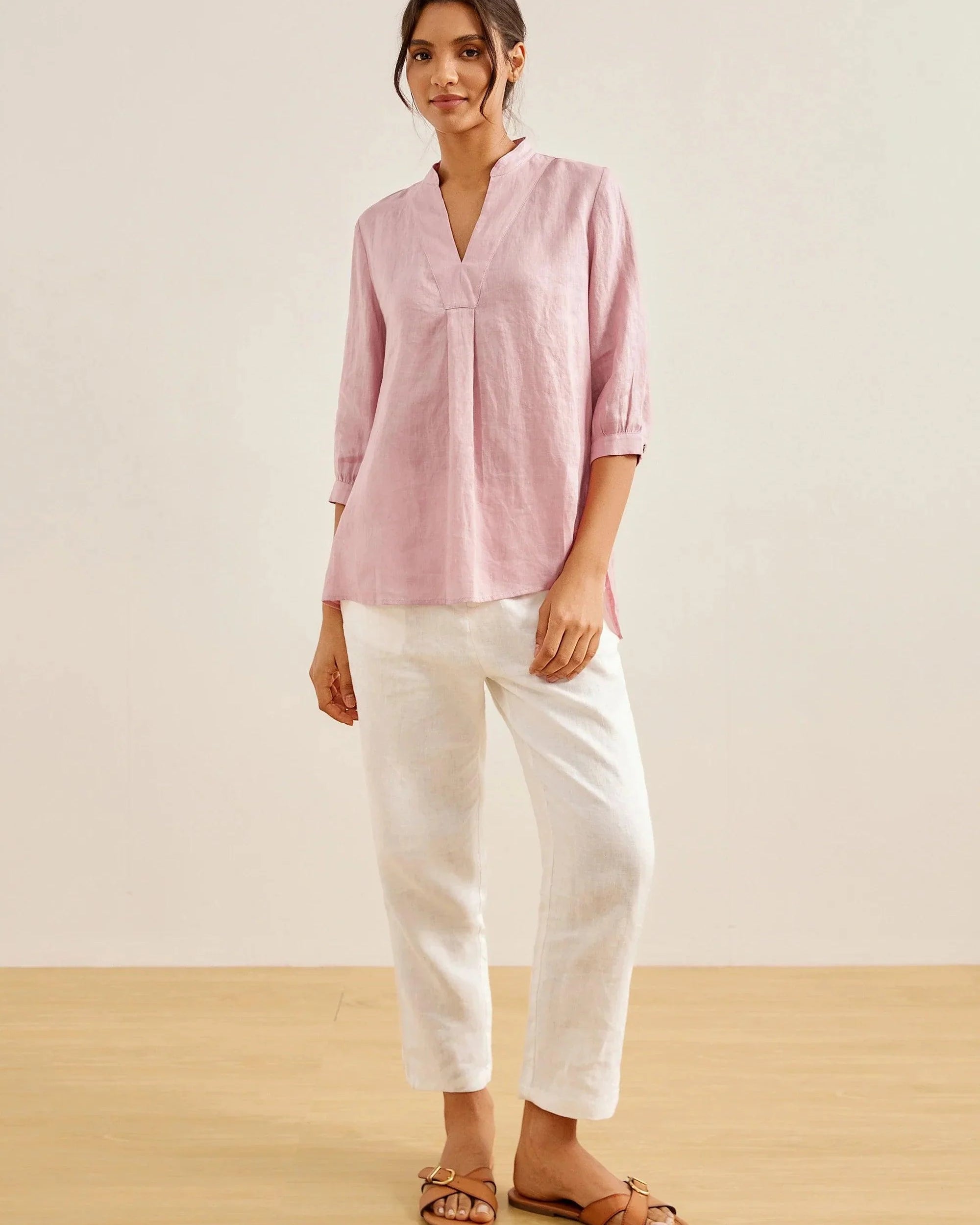 100% Linen Dress Shirt JOANNA - TOPS-Linen Blouses