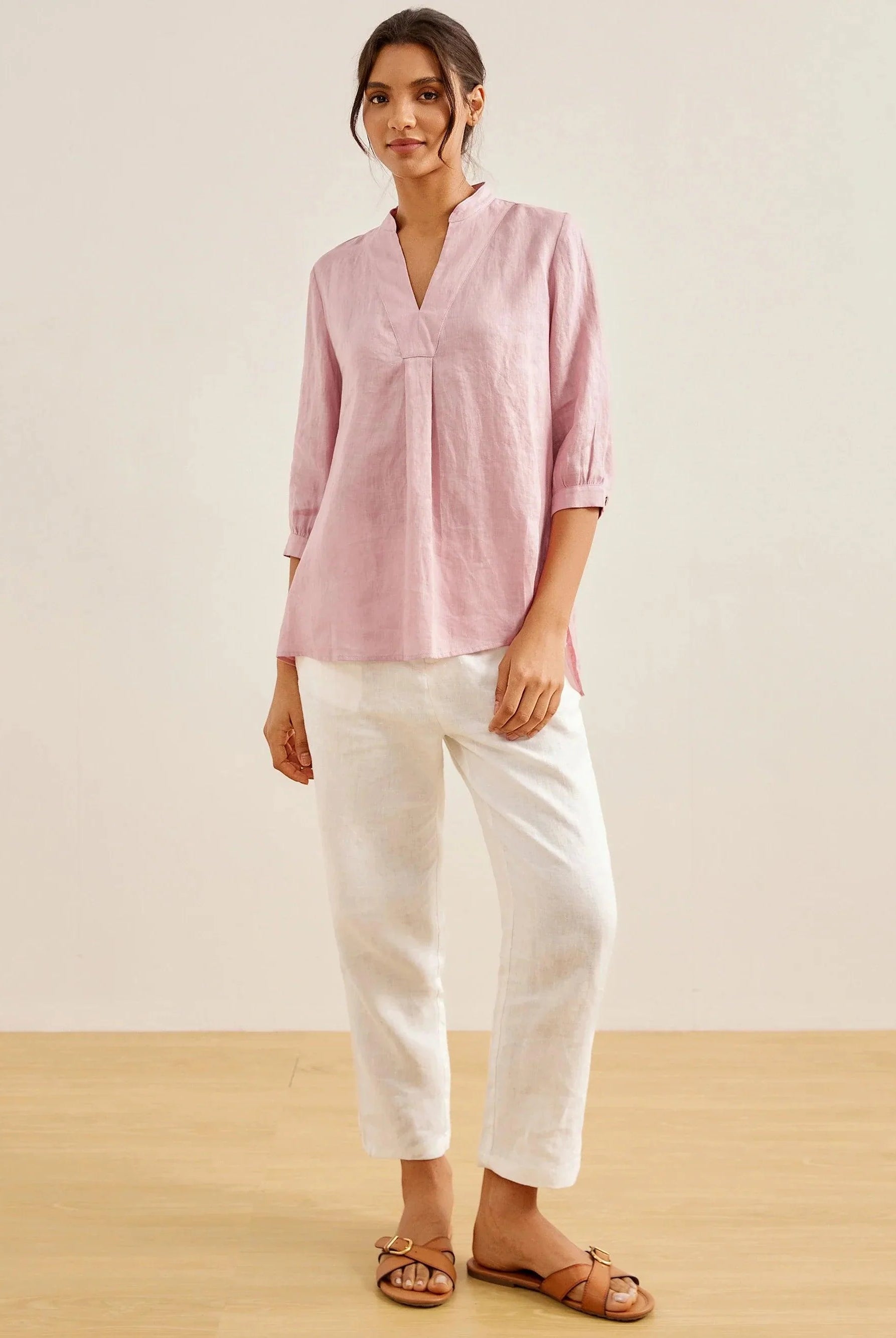 100% Linen Dress Shirt JOANNA - TOPS-Linen Blouses