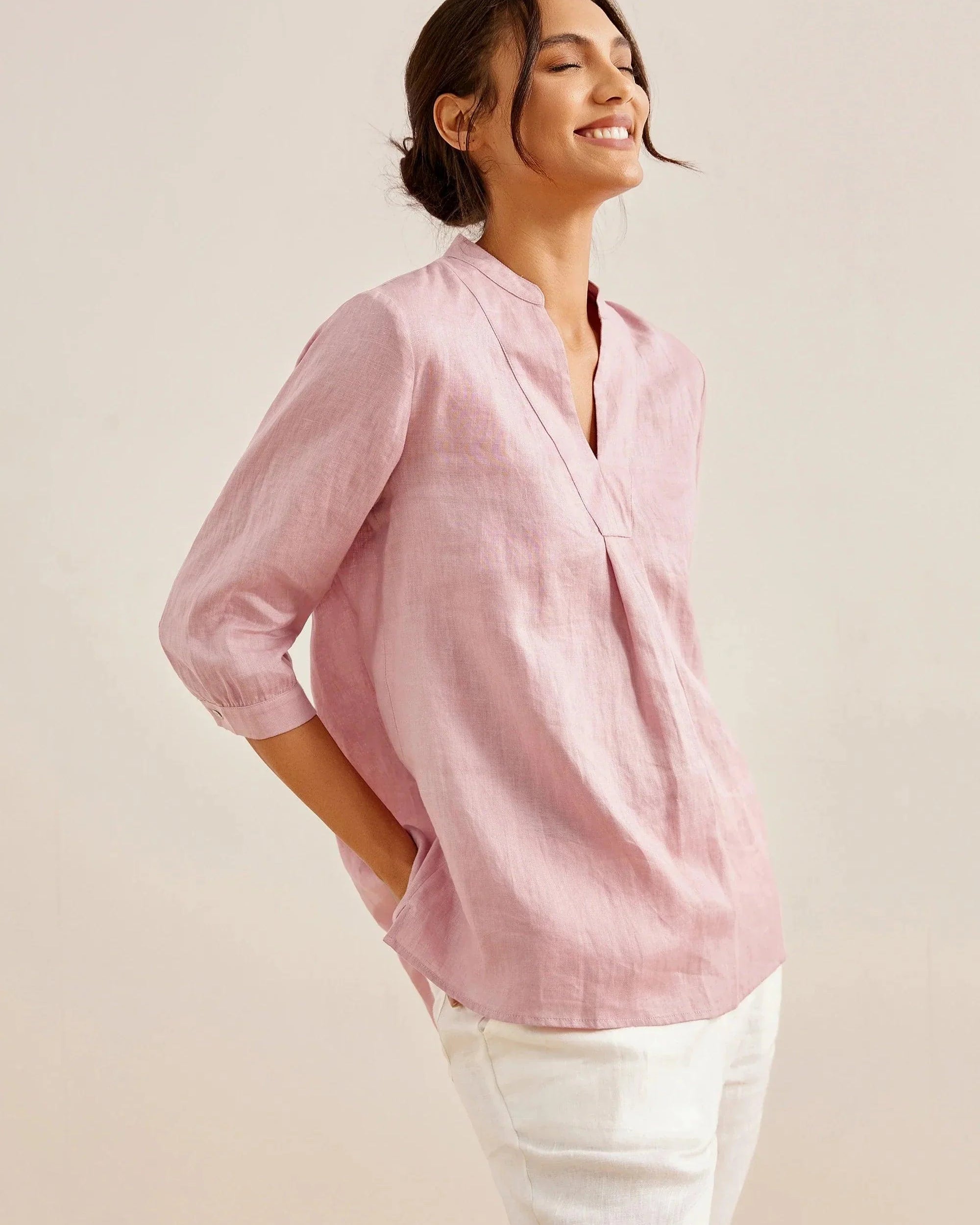 100% Linen Dress Shirt JOANNA - TOPS-Linen Blouses