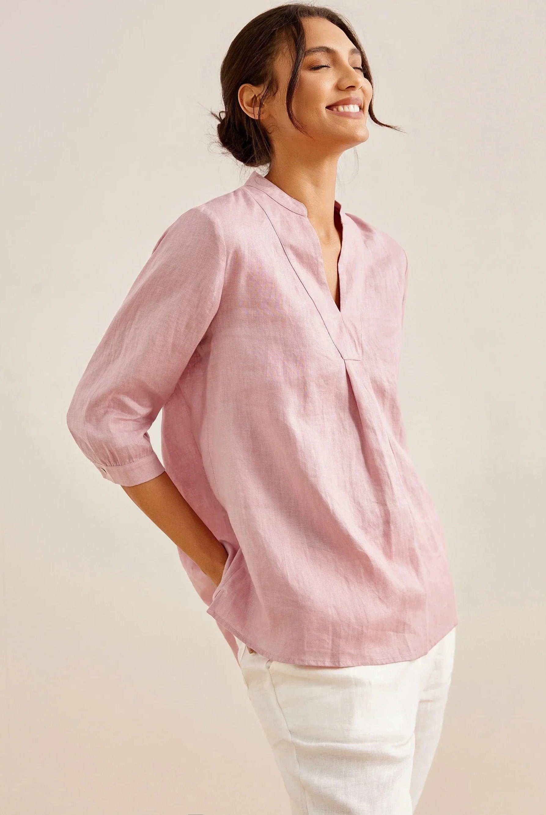 100% Linen Dress Shirt JOANNA - TOPS-Linen Blouses