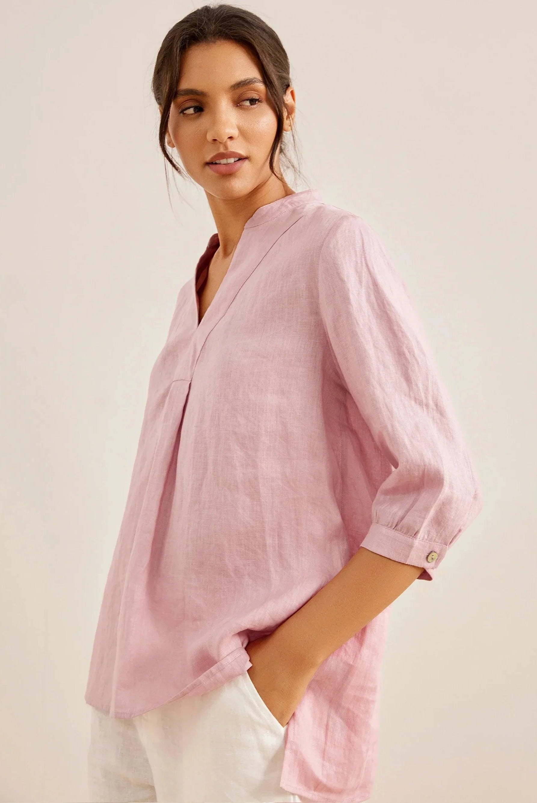 100% Linen Dress Shirt JOANNA - TOPS-Linen Blouses