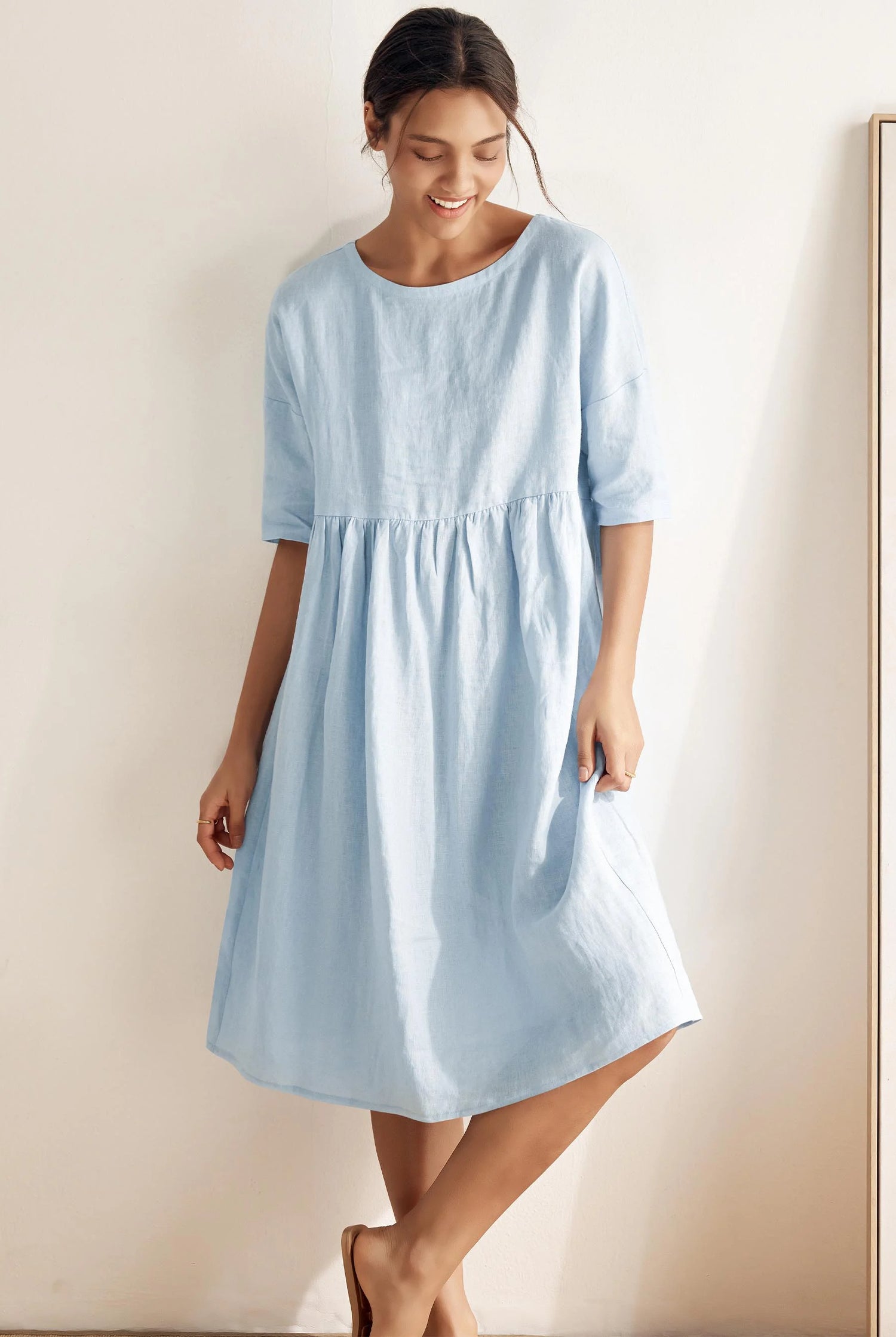 100% Linen A-Line Midi Dress VALENCIA by LINTICO for women