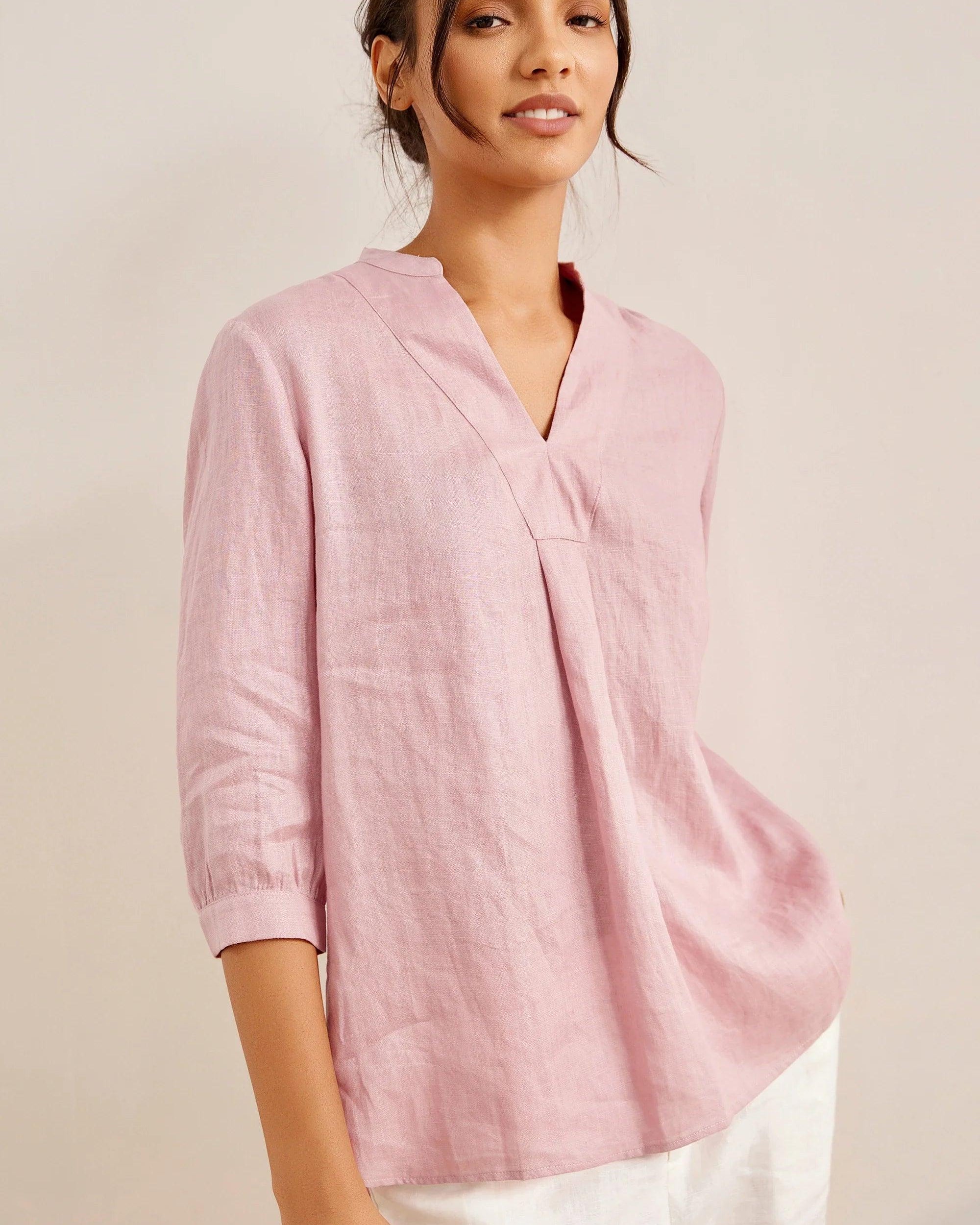 100% Linen Dress Shirt JOANNA - TOPS-Linen Blouses