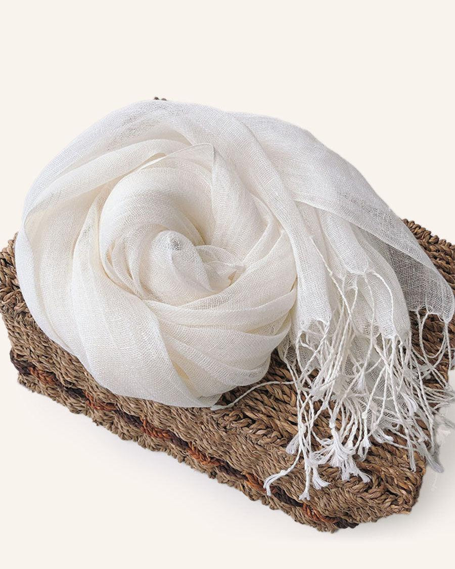 100% Linen Lightweight Solid Color Scarf BIANCA - Optic White / One-Size - ACCESSORIES-Scarf