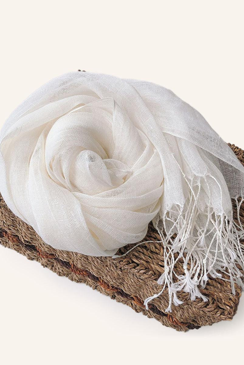 100% Linen Lightweight Solid Color Scarf BIANCA - Optic White / One-Size - ACCESSORIES-Scarf