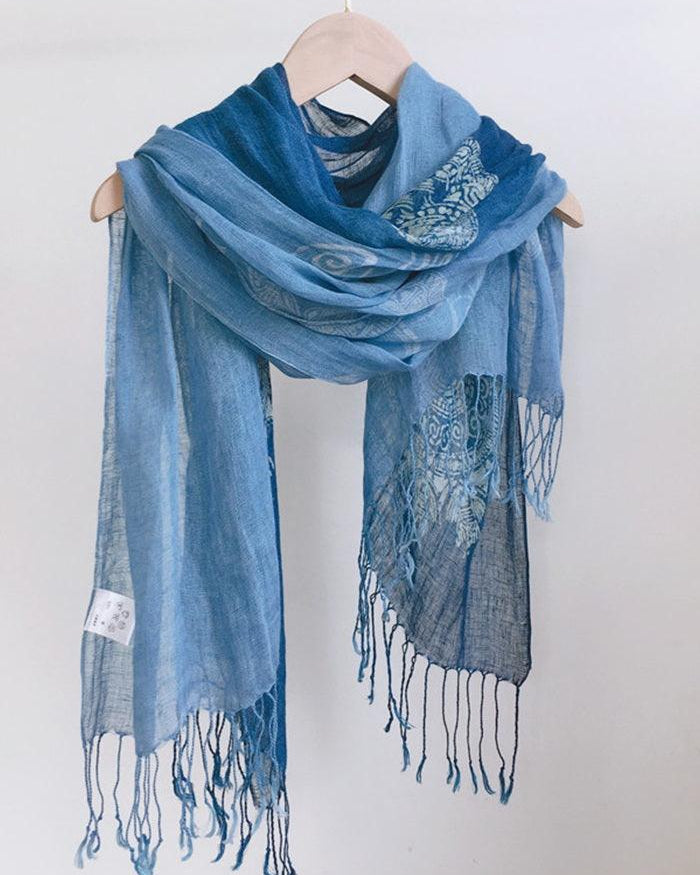 Artisanal 100% Linen Wax-Dyed Scarf - ACCESSORIES-Scarf