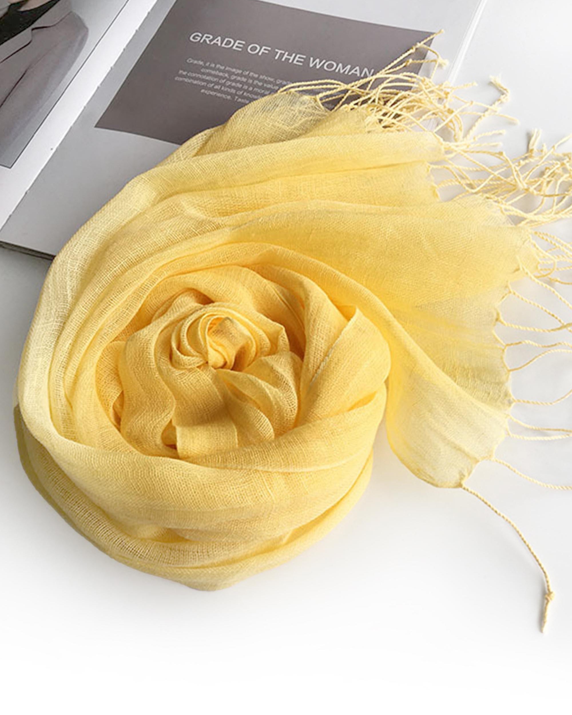 100% Linen Lightweight Solid Color Scarf BIANCA - Lemon Yellow / One-Size - ACCESSORIES-Scarf