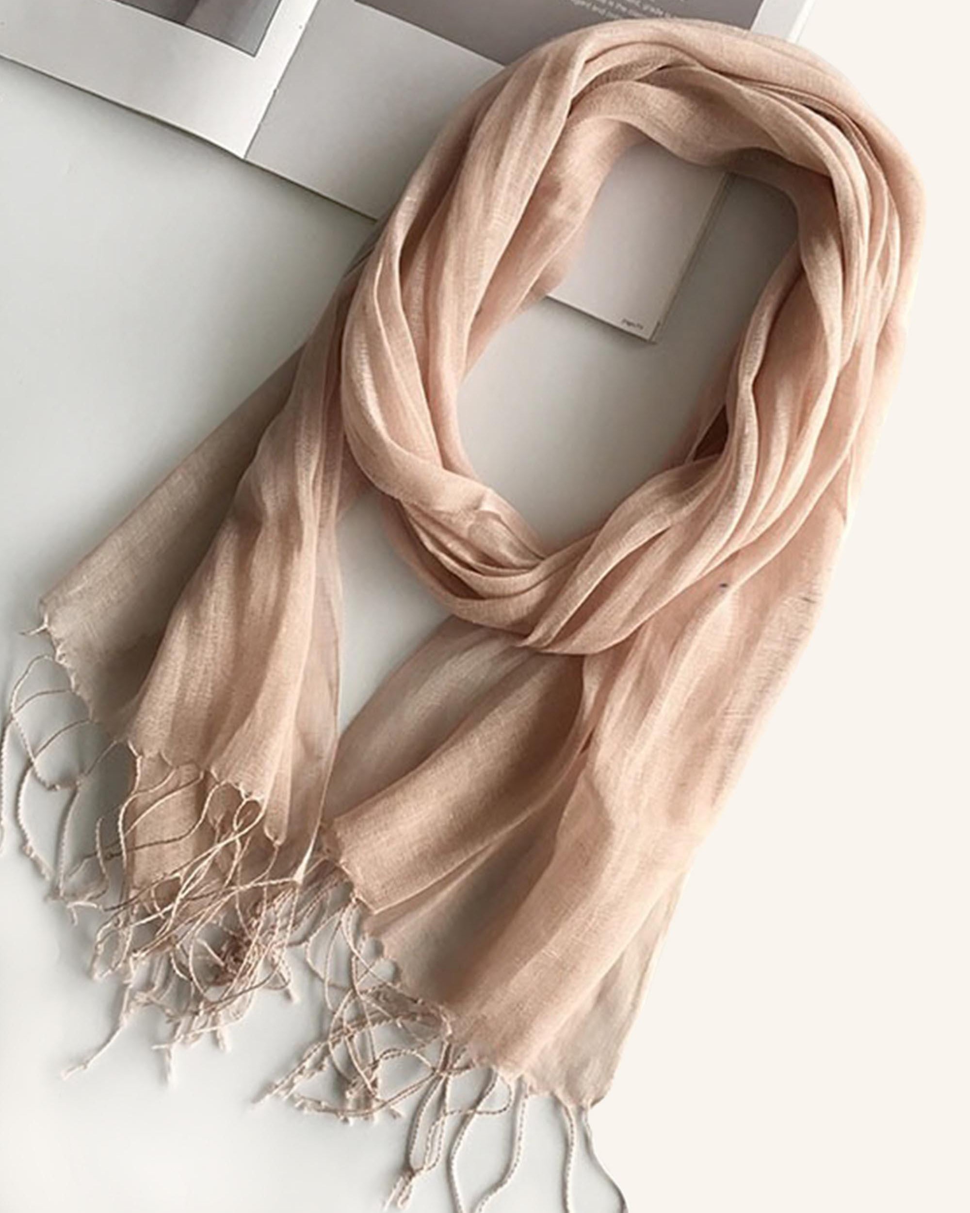 100% Linen Lightweight Solid Color Scarf BIANCA - Nude Beige / One-Size - ACCESSORIES-Scarf