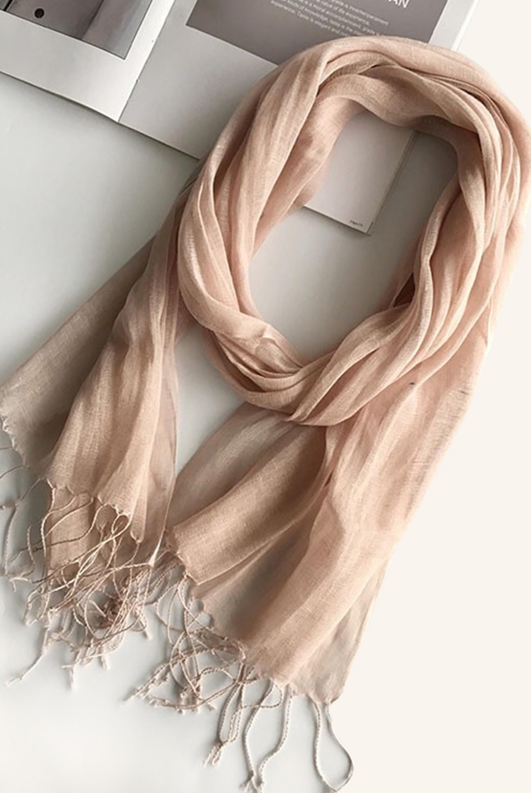 100% Linen Lightweight Solid Color Scarf BIANCA - Nude Beige / One-Size - ACCESSORIES-Scarf