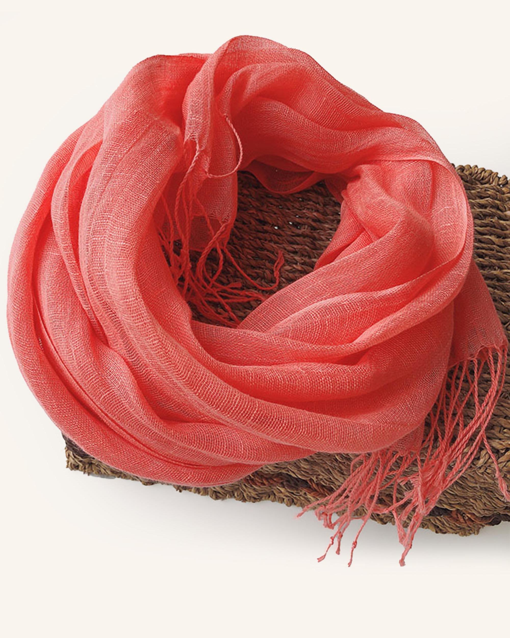 100% Linen Lightweight Solid Color Scarf BIANCA - Coral Pink / One-Size - ACCESSORIES-Scarf