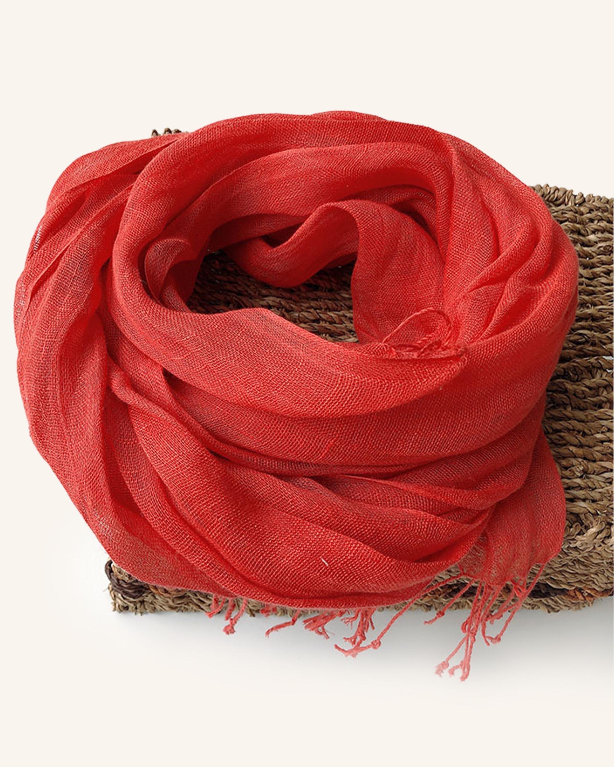 100% Linen Lightweight Solid Color Scarf BIANCA - Watermelon Red / One-Size - ACCESSORIES-Scarf