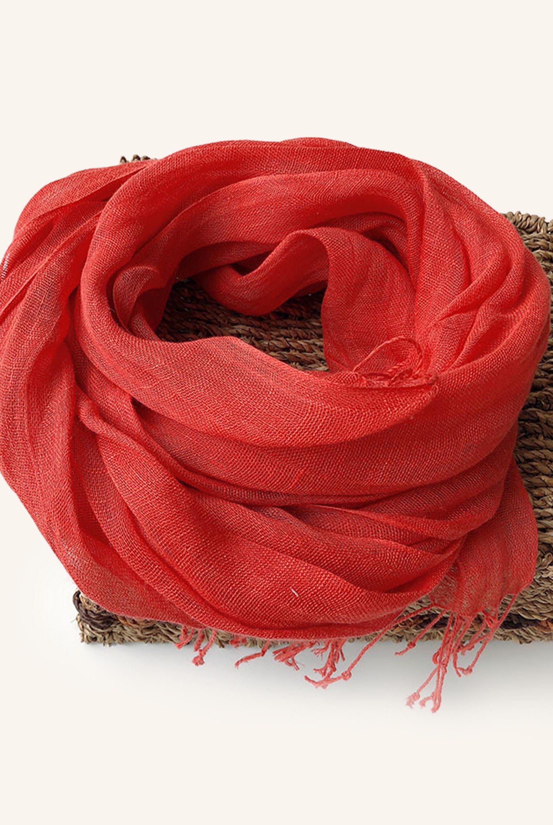 100% Linen Lightweight Solid Color Scarf BIANCA - Watermelon Red / One-Size - ACCESSORIES-Scarf