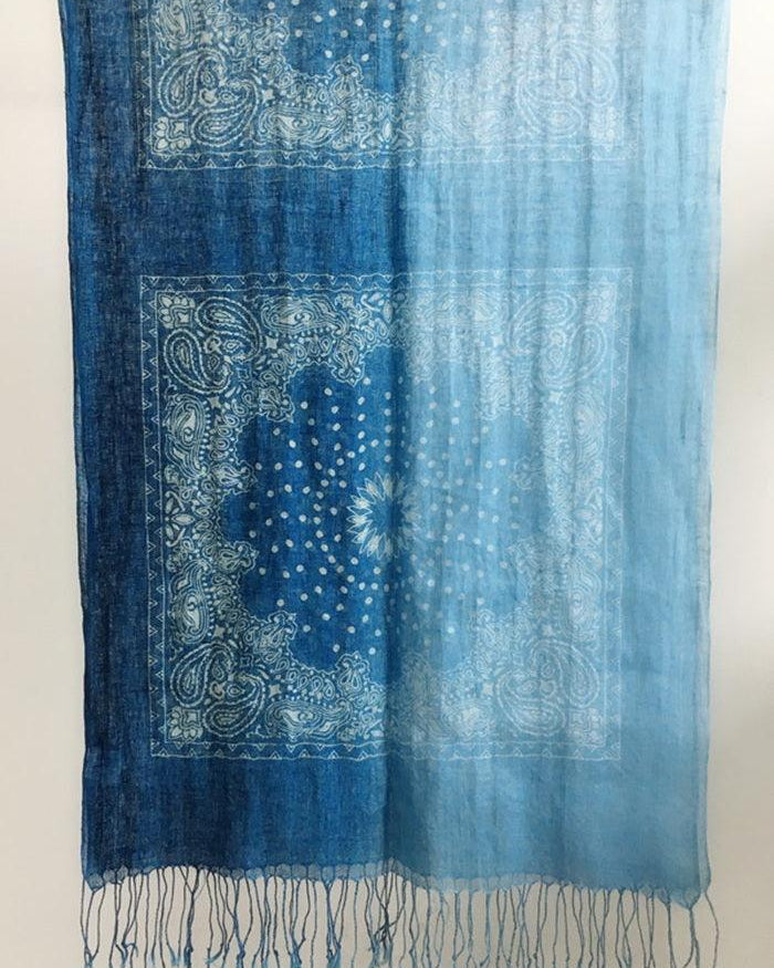 Artisanal 100% Linen Wax-Dyed Scarf - Square Blooms / One-Size - ACCESSORIES-Scarf