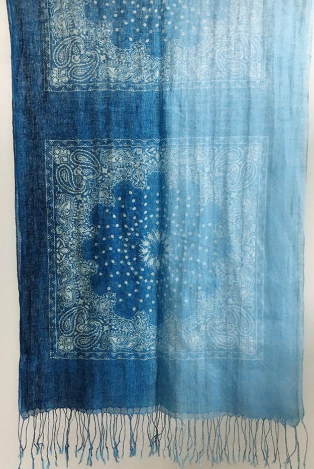 Artisanal 100% Linen Wax-Dyed Scarf - Square Blooms / One-Size - ACCESSORIES-Scarf