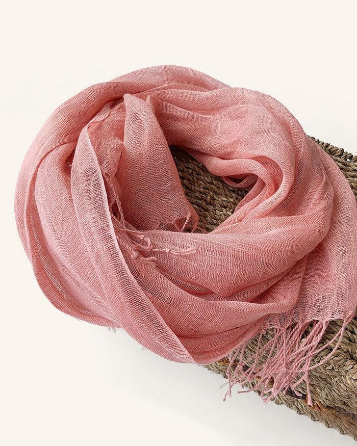 100% Linen Lightweight Solid Color Scarf BIANCA - Coral / One-Size - ACCESSORIES-Scarf
