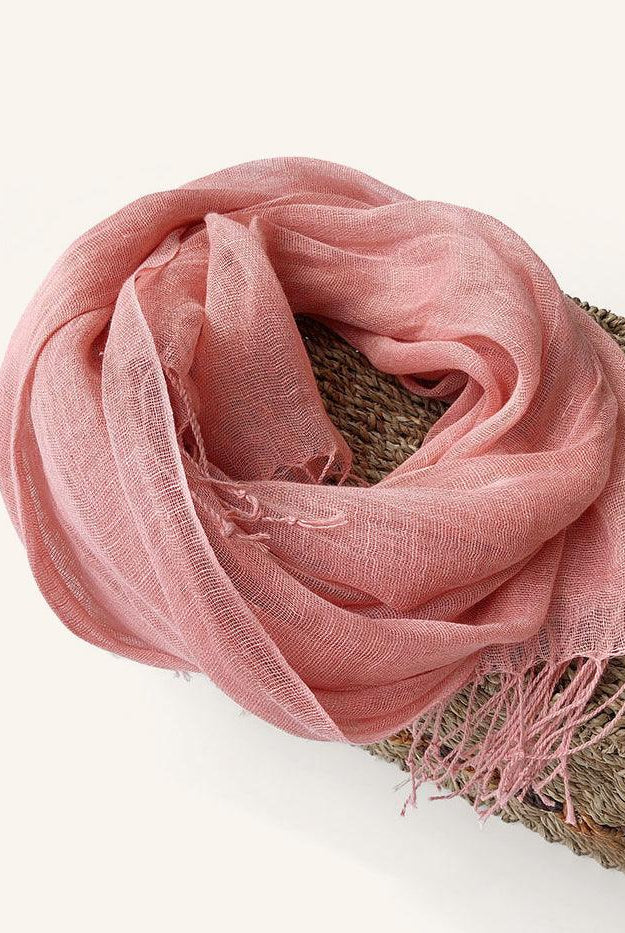 100% Linen Lightweight Solid Color Scarf BIANCA - Coral / One-Size - ACCESSORIES-Scarf