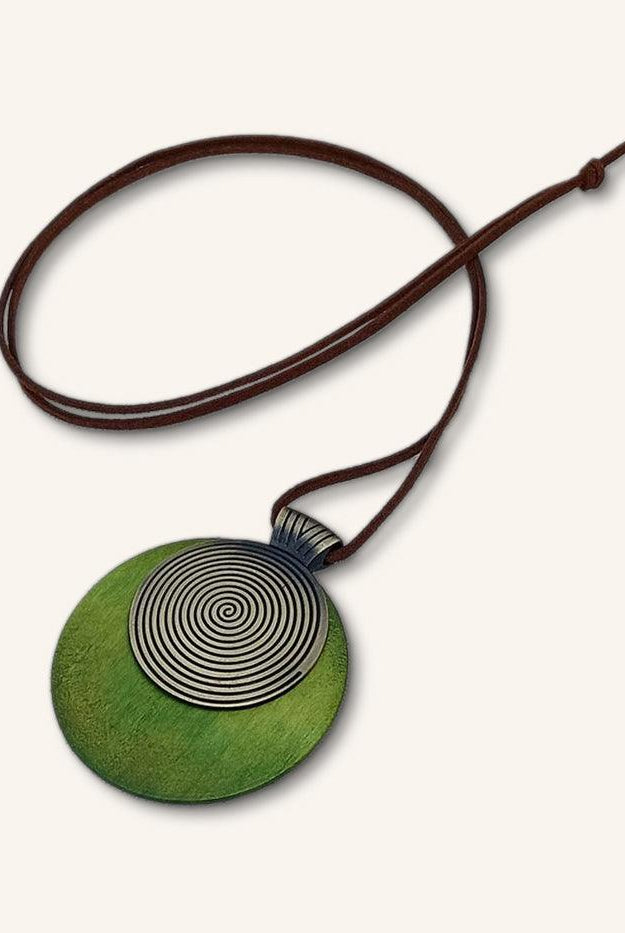 Vintage Wooden Rings Long Necklace - Green / One-Size - ACCESSORIES-Jewelry
