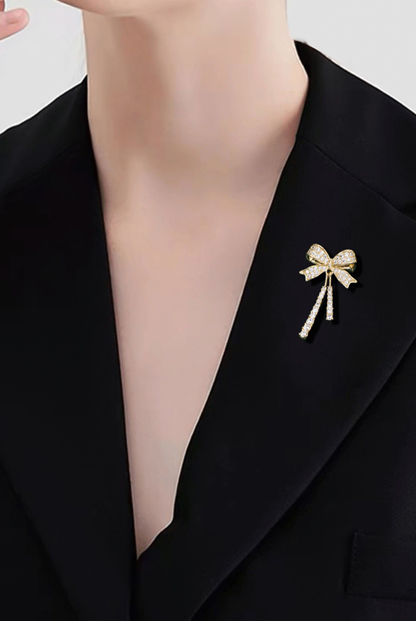 Alloy & Crystal Bow Fringed Mini Brooch by LINTICO