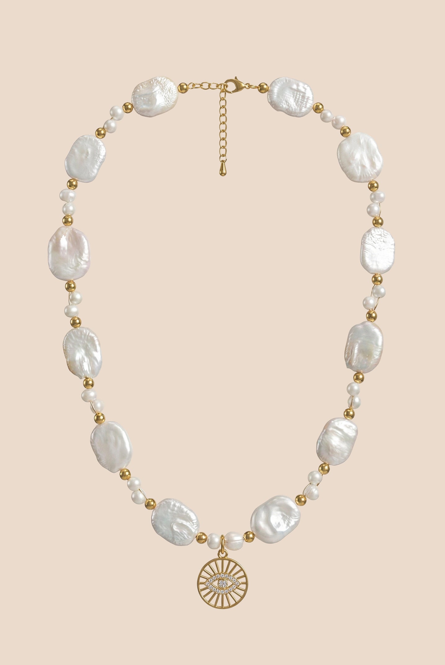 Pearl and Heart Charm Layered Necklace by LINTICO