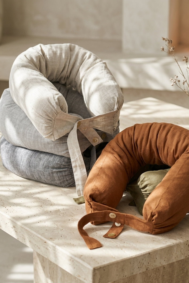 Linen Adjustable Neck Support Travel Pillow by LINTICO for women